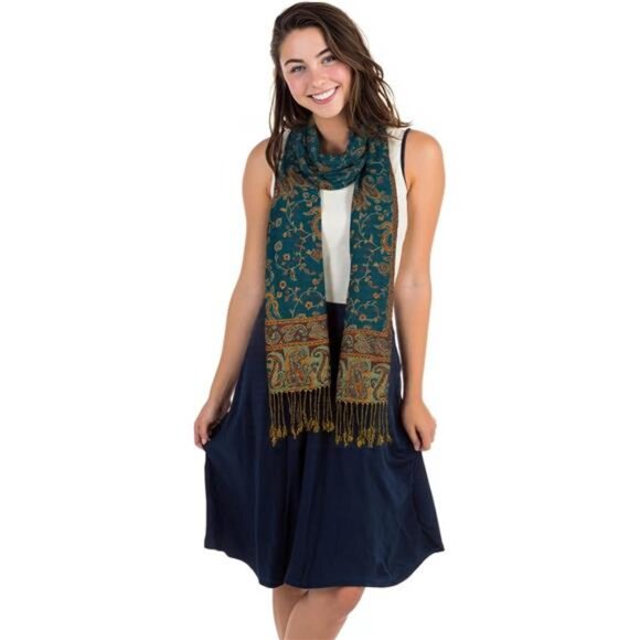 Shawls Wraps Rave Scarf for Women Dark Teal - Picture 6 of 7